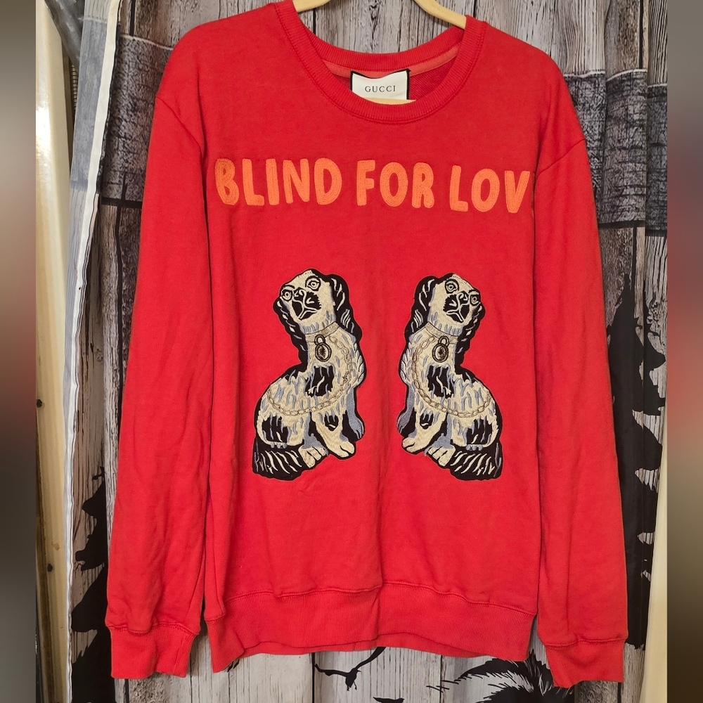 GUCCI Blind for Love Red Cotton Sweater Sz XXL